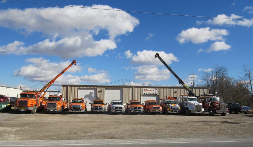 Big Daddy's Towing fleet lined up outside the St. Johns Rd. facility