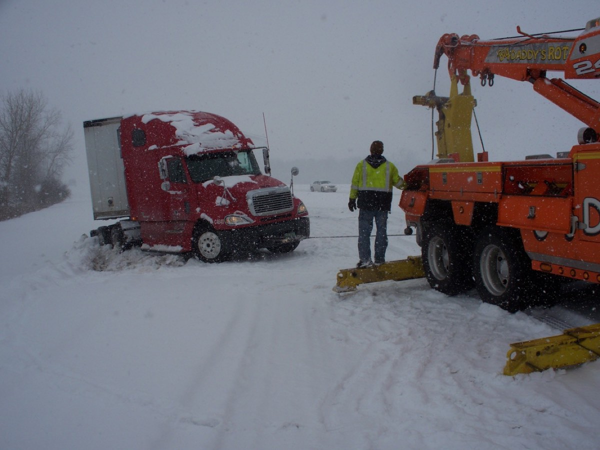 Winter semi recovery in snow